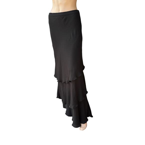 St. John Evening 4 Black Tiered Ruffle Silk Maxi Skirt Side Zip Marie Gray - Picture 3 of 6